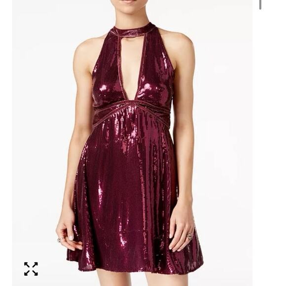Free people film nior plum sequin and velvet‎ mini dress size 6 NWT - Picture 1 of 8